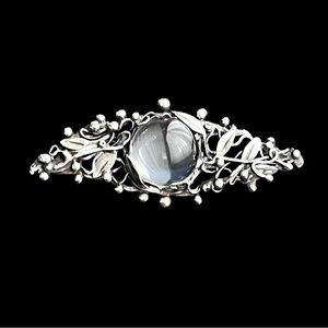 Vintage Mary Gage sterling silver hand wrought brooch with rock crystal